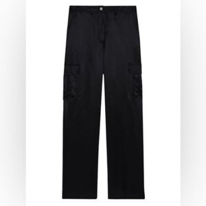Theory Women’s Crushed Satin Acetate Cargo Pants Straight Leg Black 4 NWT